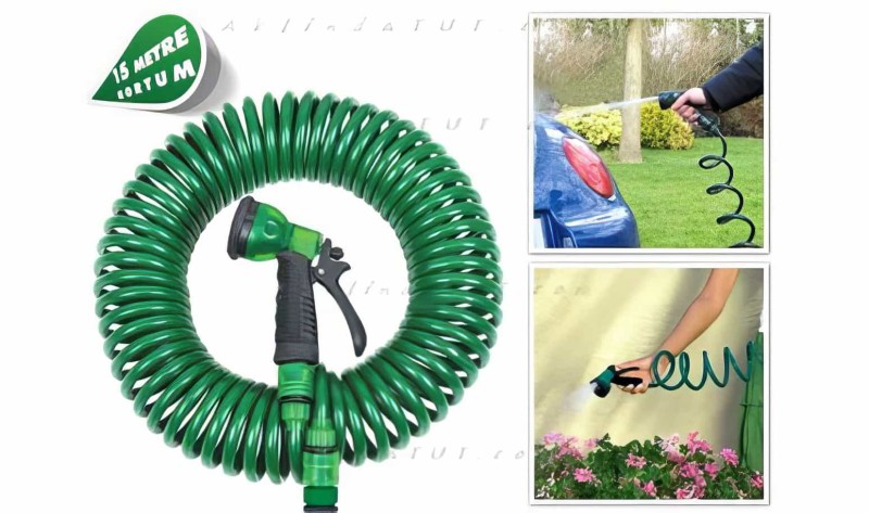 10 Metre Otomatik Toplanan Spiral Hortum Ve 7 Fonksiyonlu Sulama Tabancası - 1