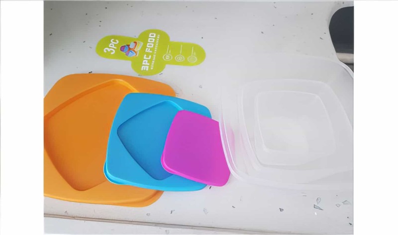 3 Parça Plastik Saklama Kabı Kapaklı Renkli Kare İç İçe Geçen - 5
