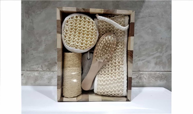5 Parça Kare Kutulu Ahşap Spa Banyo Seti Hediyelik - 1