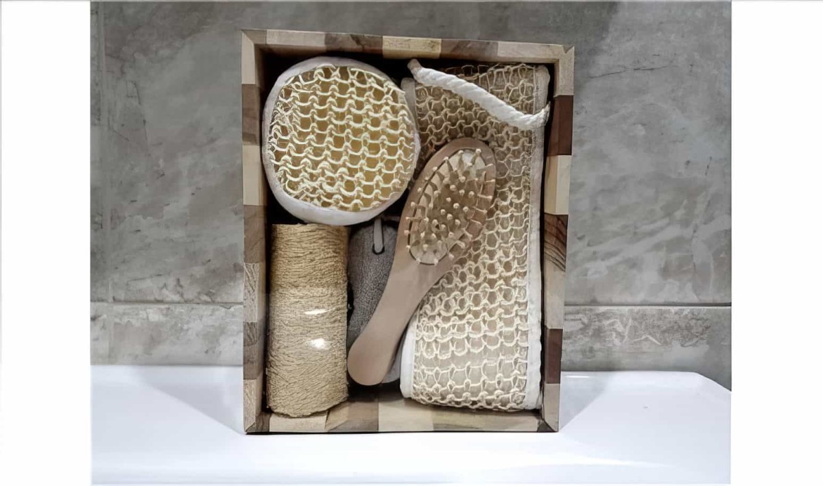 5 Parça Kare Kutulu Ahşap Spa Banyo Seti Hediyelik - 1