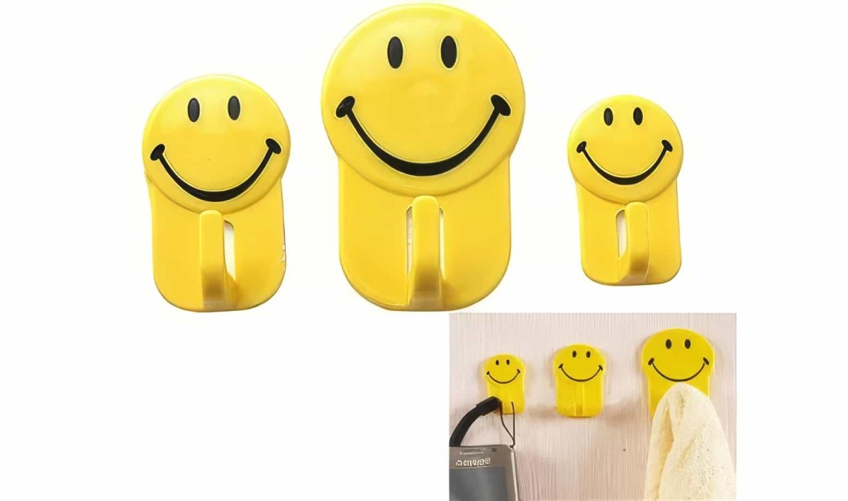 Gülen Yüz Kanca Pratik Yapışkanlı Sarı Askı Seti 3'lü Lovely Hooks - 1