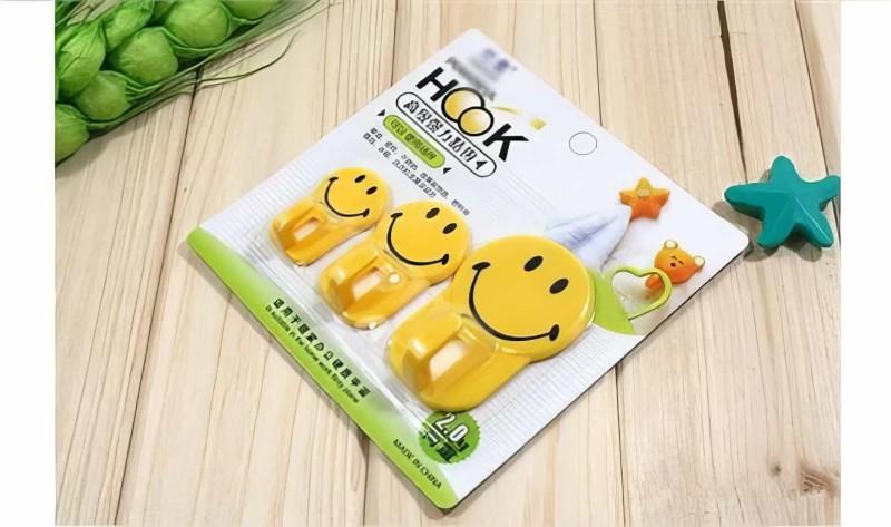 Gülen Yüz Kanca Pratik Yapışkanlı Sarı Askı Seti 3'lü Lovely Hooks - 5