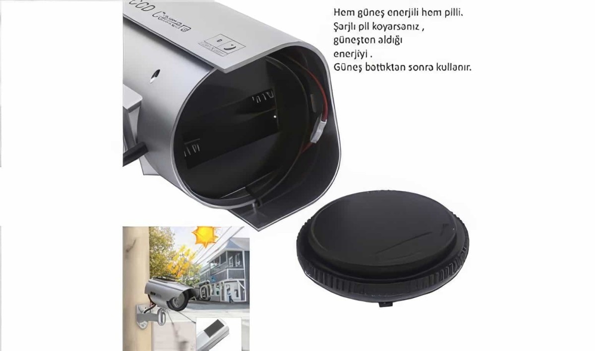Güneş Enerjili - Solar Powered - Caydırıcı Gerçekçi Görünümlü - Sahte Güvenlik Kamera Ccd - Gece Görüşlü - 3