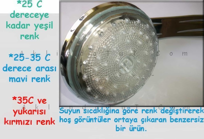 Isıya Göre Renk Değiştiren Led Duş Başlığı Orjinal (3 Renk Değiştirir) - 2