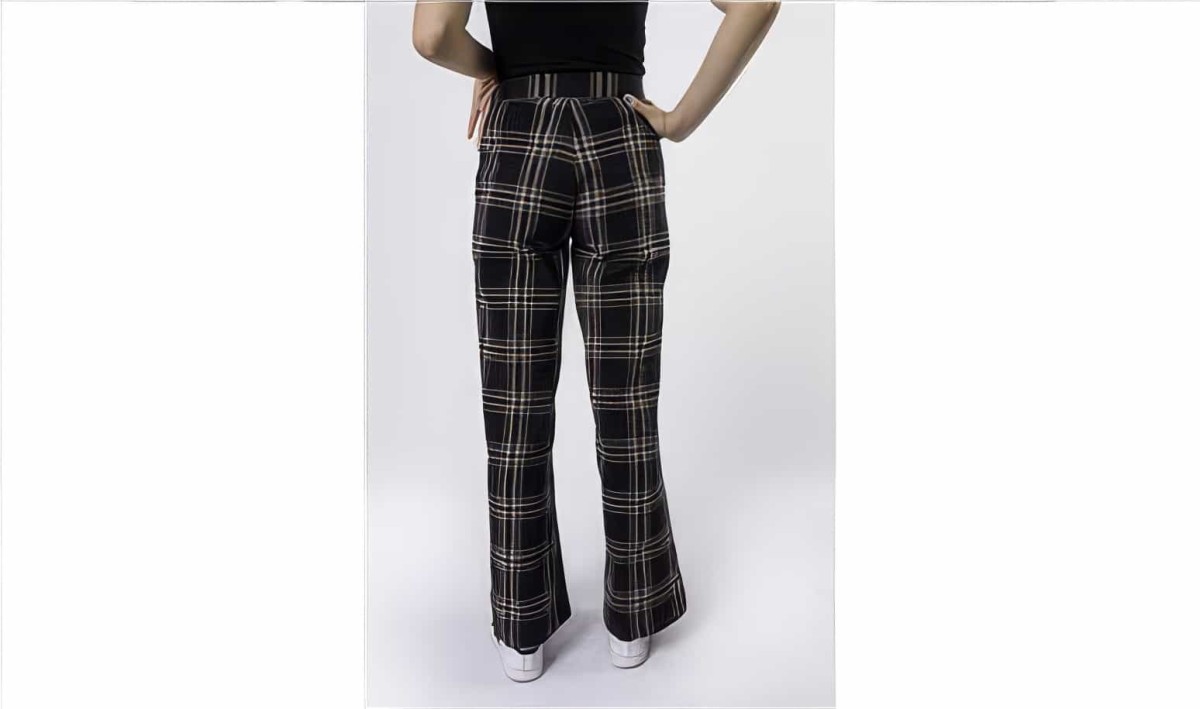 Kaşe Ekose Desenli Bol Pantolon Siyah Vizon - Aden Lady - 1
