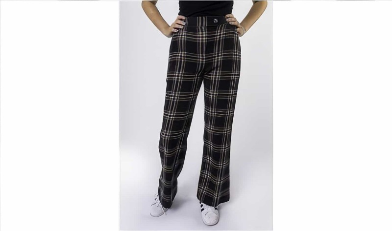 Kaşe Ekose Desenli Bol Pantolon Siyah Vizon - Aden Lady - 2
