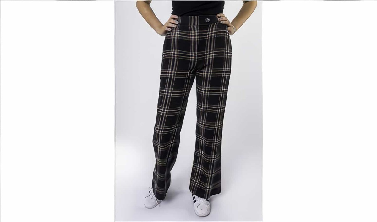 Kaşe Ekose Desenli Bol Pantolon Siyah Vizon - Aden Lady - 2