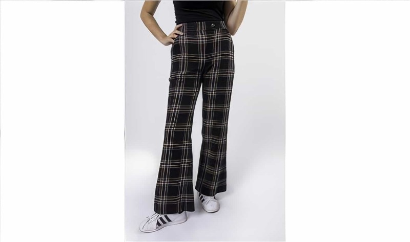 Kaşe Ekose Desenli Bol Pantolon Siyah Vizon - Aden Lady - 3