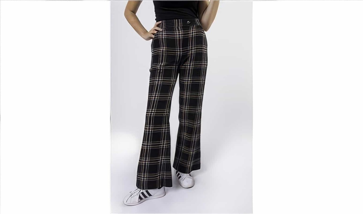 Kaşe Ekose Desenli Bol Pantolon Siyah Vizon - Aden Lady - 3