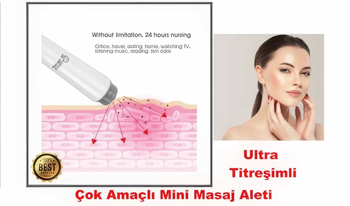 Uzun İnce Sonik Titreşimli Yüz Mini Masaj Aleti 4 Başlıklı Göz Çevresi - Göz Altı - Gıdı  - Kaş - Alın - 4